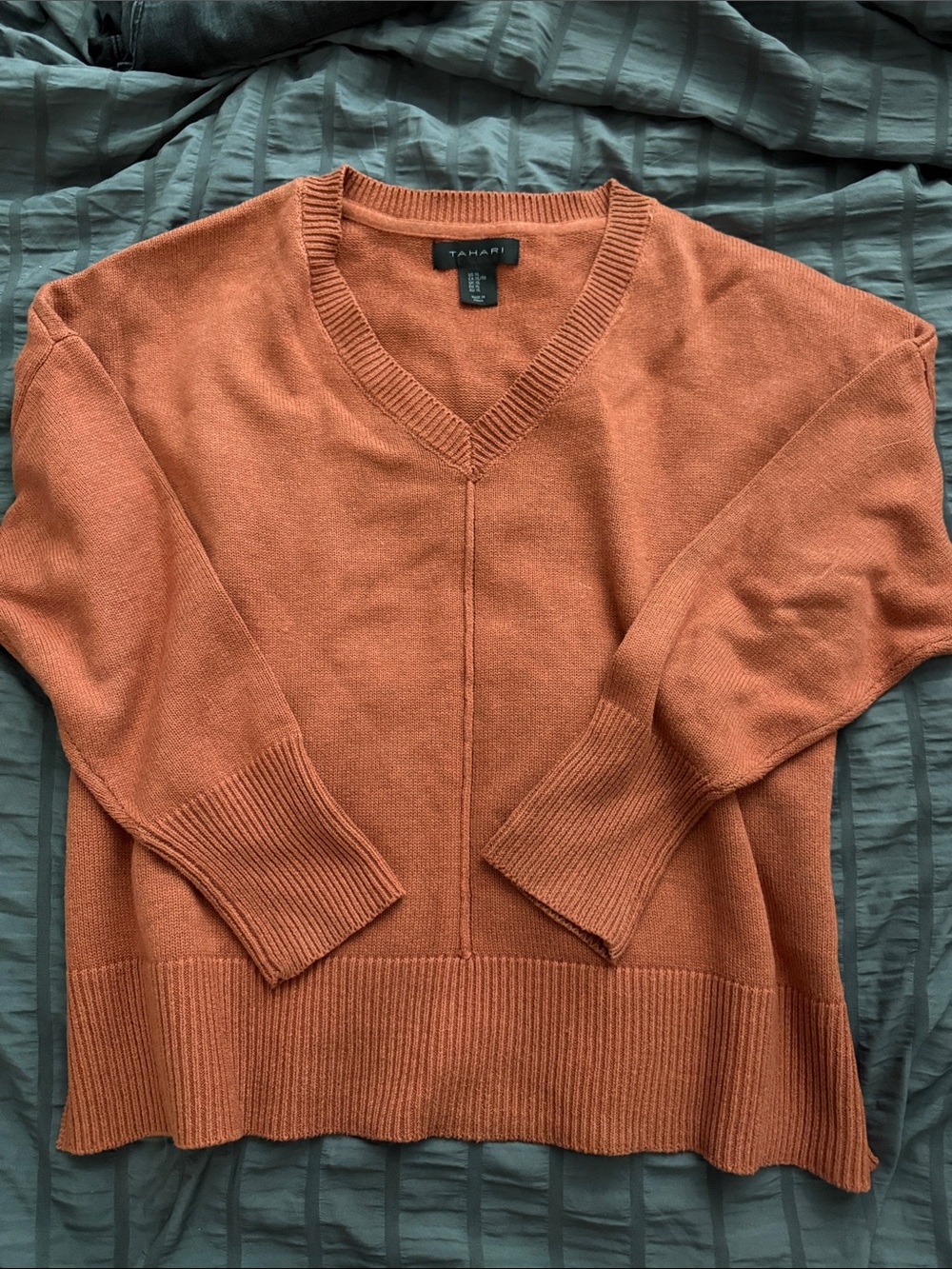 Tahari Women’s Fall V-Neck Sweater in Burnt Orange